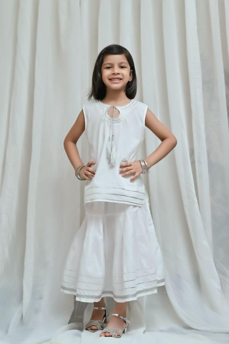 Mom4Little white Motia Lehnga - 2 piece set