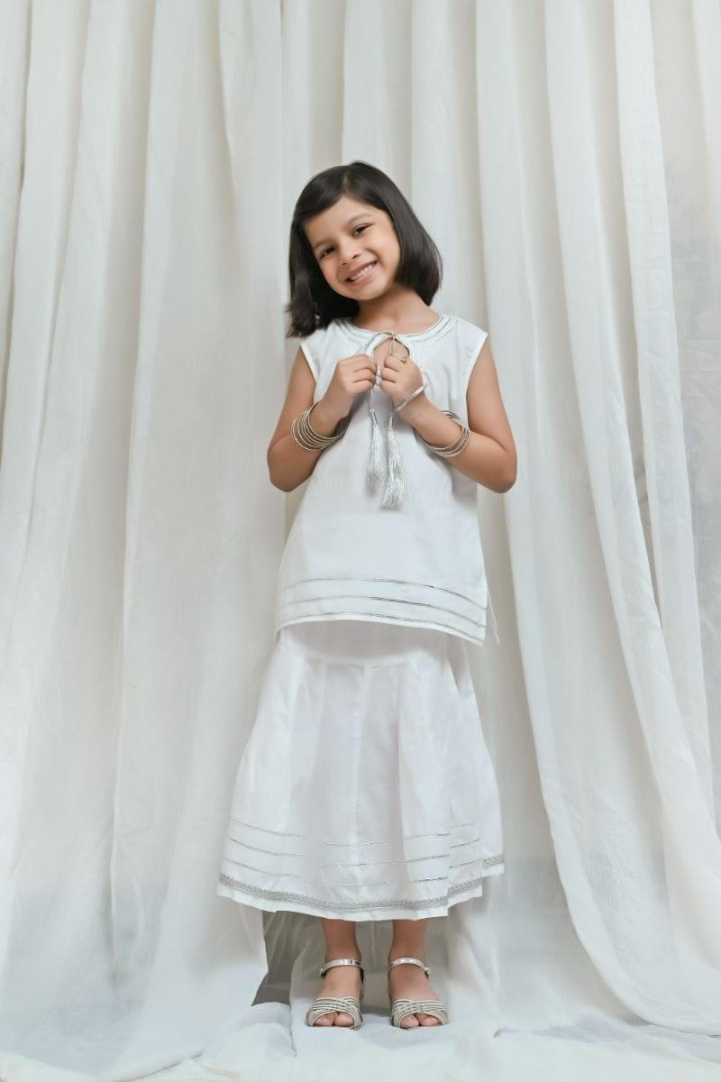 Mom4Little white Motia Lehnga - 2 piece set