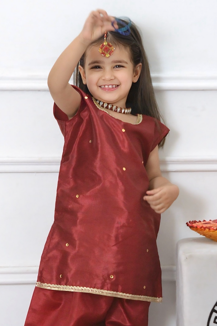 Mom4little - Maroon Katan Farshi shalwar set - 2 Piece