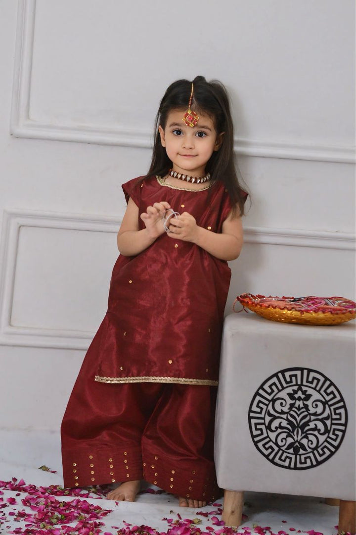 Mom4little - Maroon Katan Farshi shalwar set - 2 Piece
