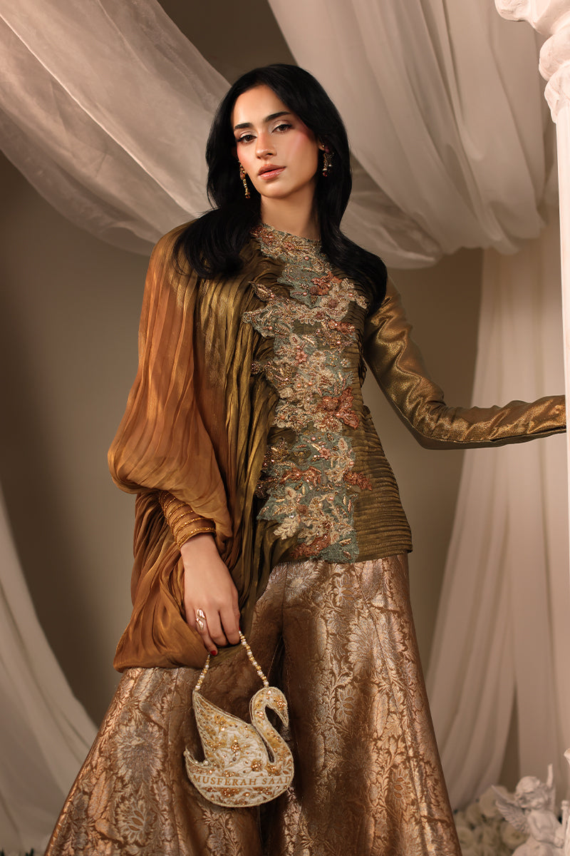 Musferah Saad Avant Garde Jacket Olive Gilded 2 Piece