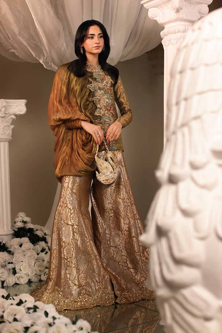 Musferah Saad Avant Garde Jacket Olive Gilded 2 Piece