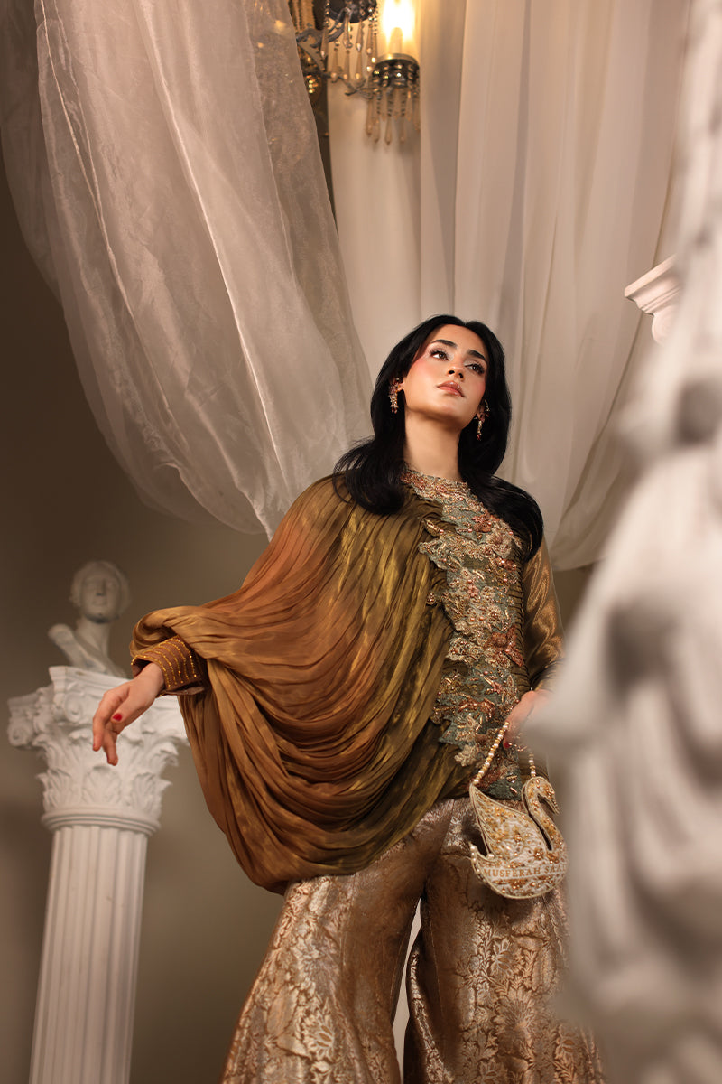 Musferah Saad Avant Garde Jacket Olive Gilded 2 Piece