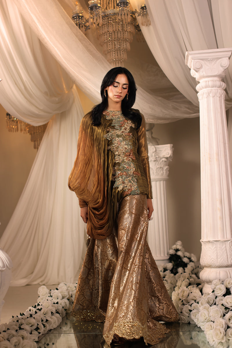 Musferah Saad Avant Garde Jacket Olive Gilded 2 Piece