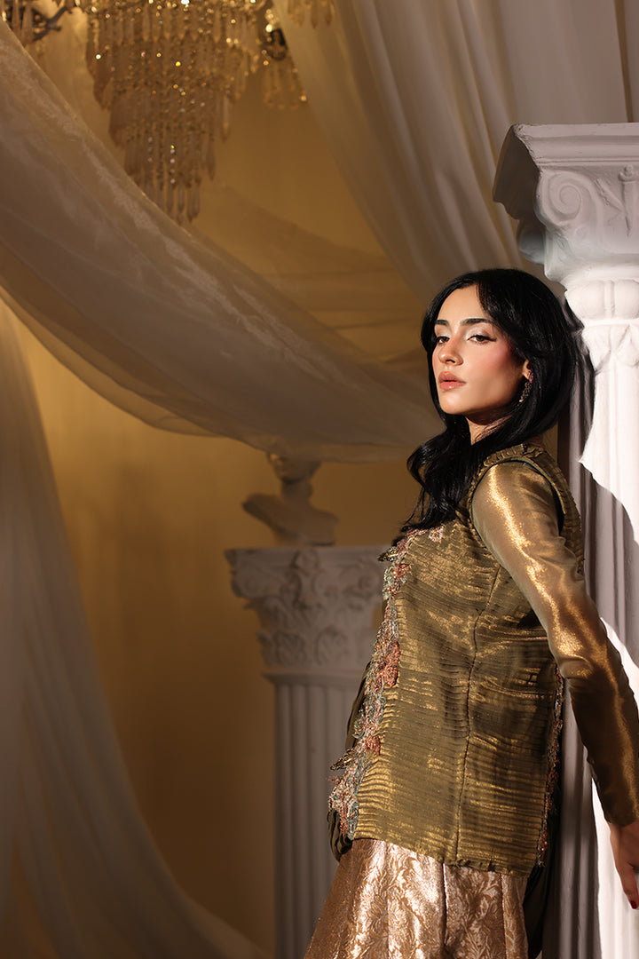 Musferah Saad Avant Garde Jacket Olive Gilded 2 Piece