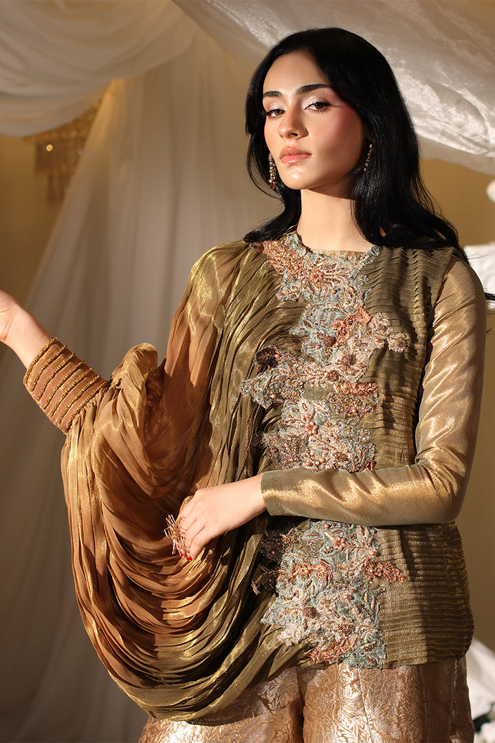 Musferah Saad Avant Garde Jacket Olive Gilded 2 Piece