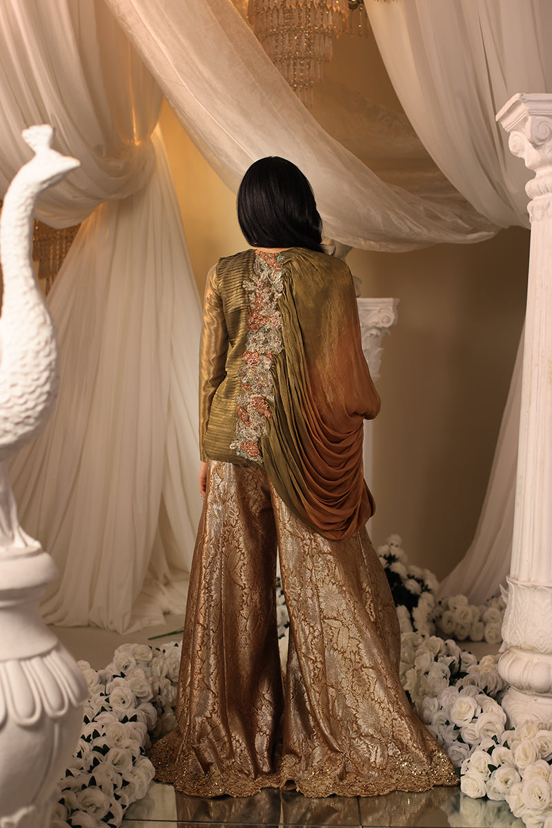 Musferah Saad Avant Garde Jacket Olive Gilded 2 Piece
