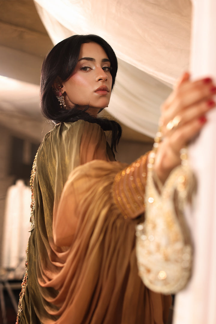 Musferah Saad Avant Garde Jacket Olive Gilded 2 Piece