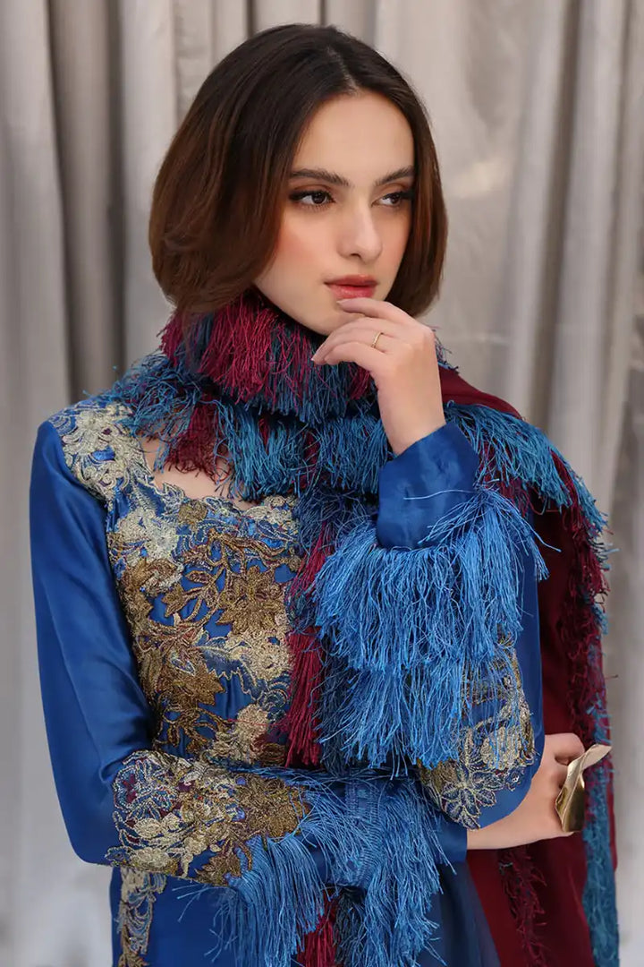 Musferah Saad - Celestial Ocean - Cobalt Blue - Tissue Silk & Organza - 3 Piece
