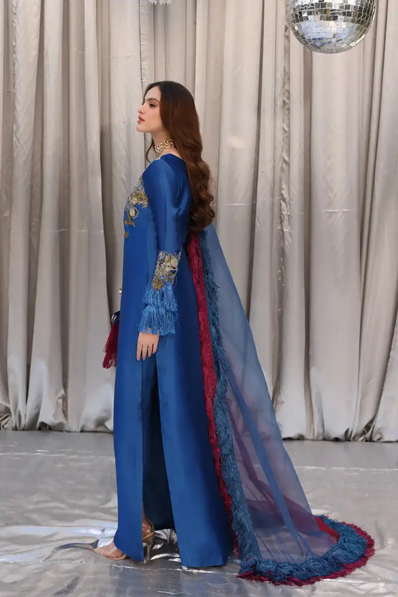 Musferah Saad - Celestial Ocean - Cobalt Blue - Tissue Silk & Organza - 3 Piece