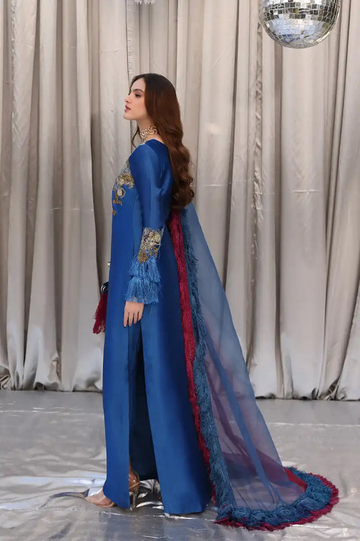 Musferah Saad - Celestial Ocean - Cobalt Blue - Tissue Silk & Organza - 3 Piece