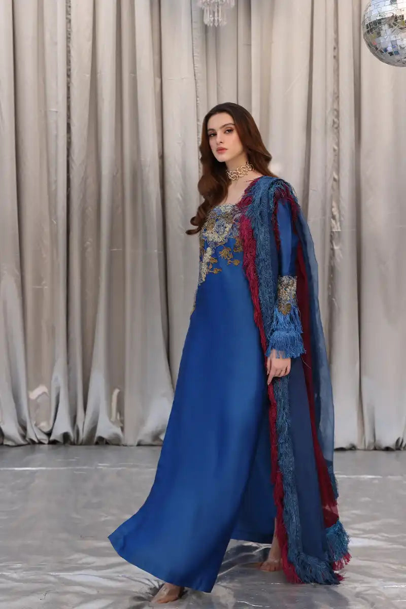 Musferah Saad - Celestial Ocean - Cobalt Blue - Tissue Silk & Organza - 3 Piece