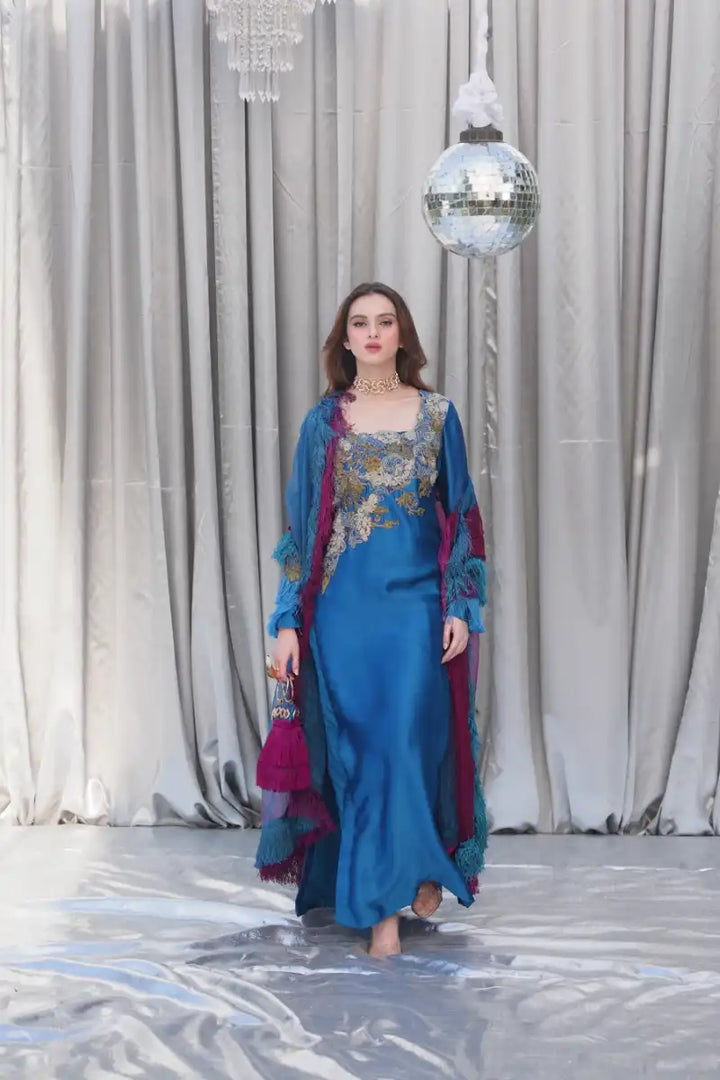 Musferah Saad - Celestial Ocean - Cobalt Blue - Tissue Silk & Organza - 3 Piece