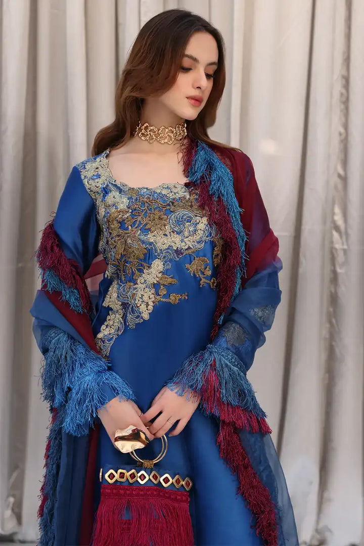 Musferah Saad - Celestial Ocean - Cobalt Blue - Tissue Silk & Organza - 3 Piece