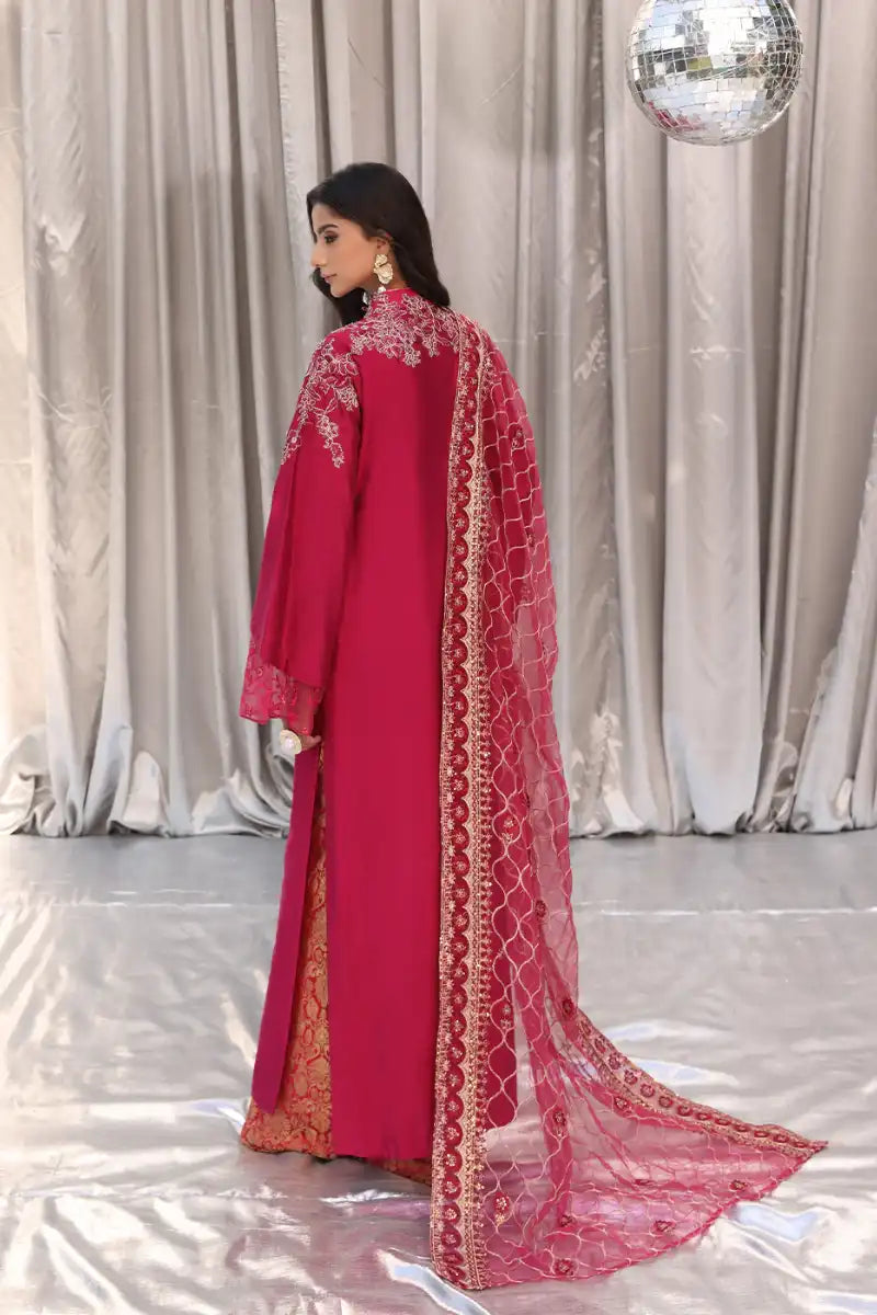 Musferah Saad - Cherry Wine - Magenta - Tissue Silk, Kimkhab & Net - 3 Piece