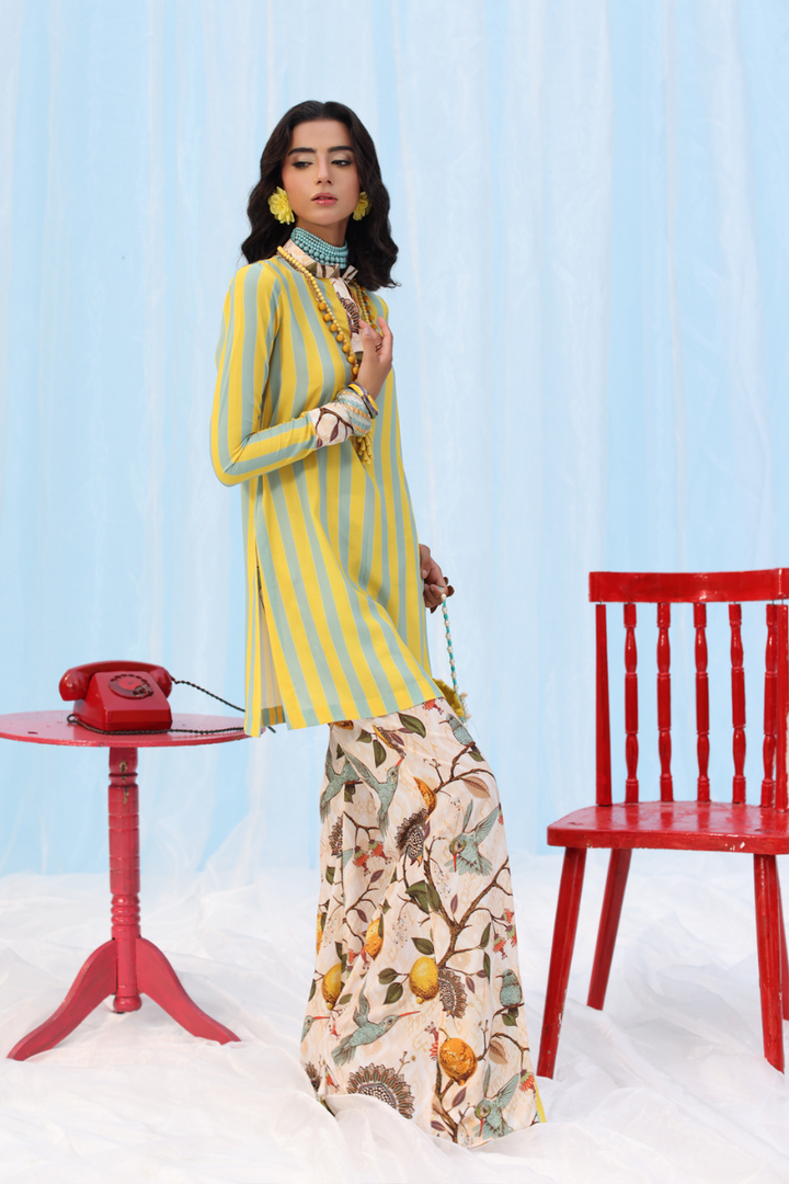 Musferah Saad - -Citrus Lime - Yellow - Silk - 2 Piece