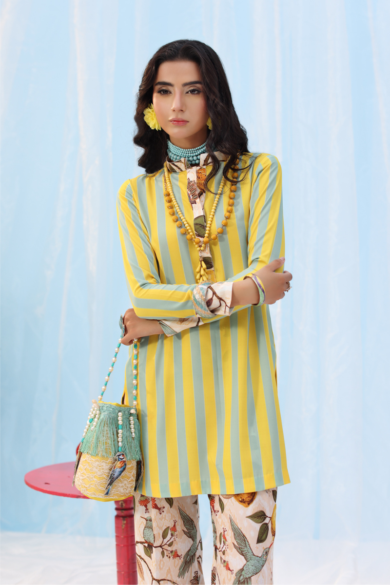 Musferah Saad - -Citrus Lime - Yellow - Silk - 2 Piece