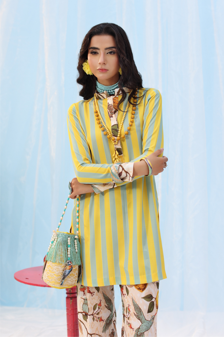 Musferah Saad - -Citrus Lime - Yellow - Silk - 2 Piece