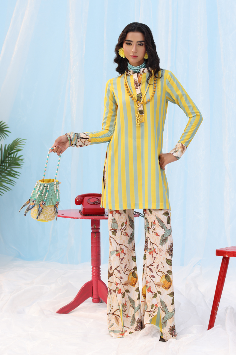 Musferah Saad - -Citrus Lime - Yellow - Silk - 2 Piece