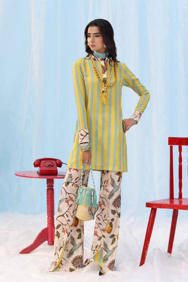 Musferah Saad - -Citrus Lime - Yellow - Silk - 2 Piece