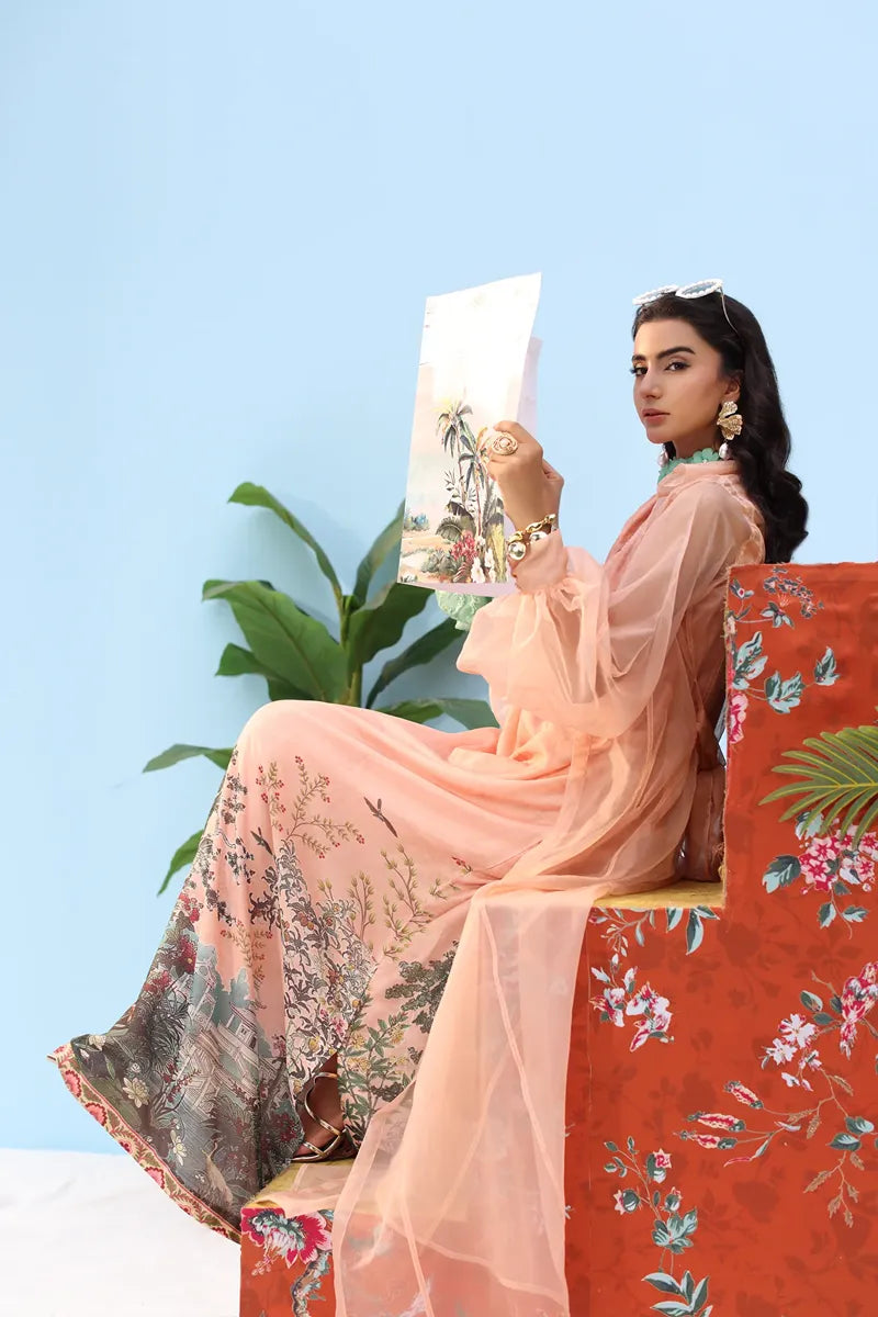 Musferah Saad --Coral Horizon - Organza & Silk - 2 Piece