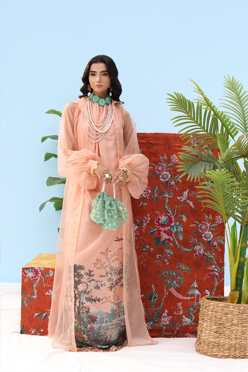 Musferah Saad - -Coral Horizon - peach blush - Organza & Silk - 3 Piece