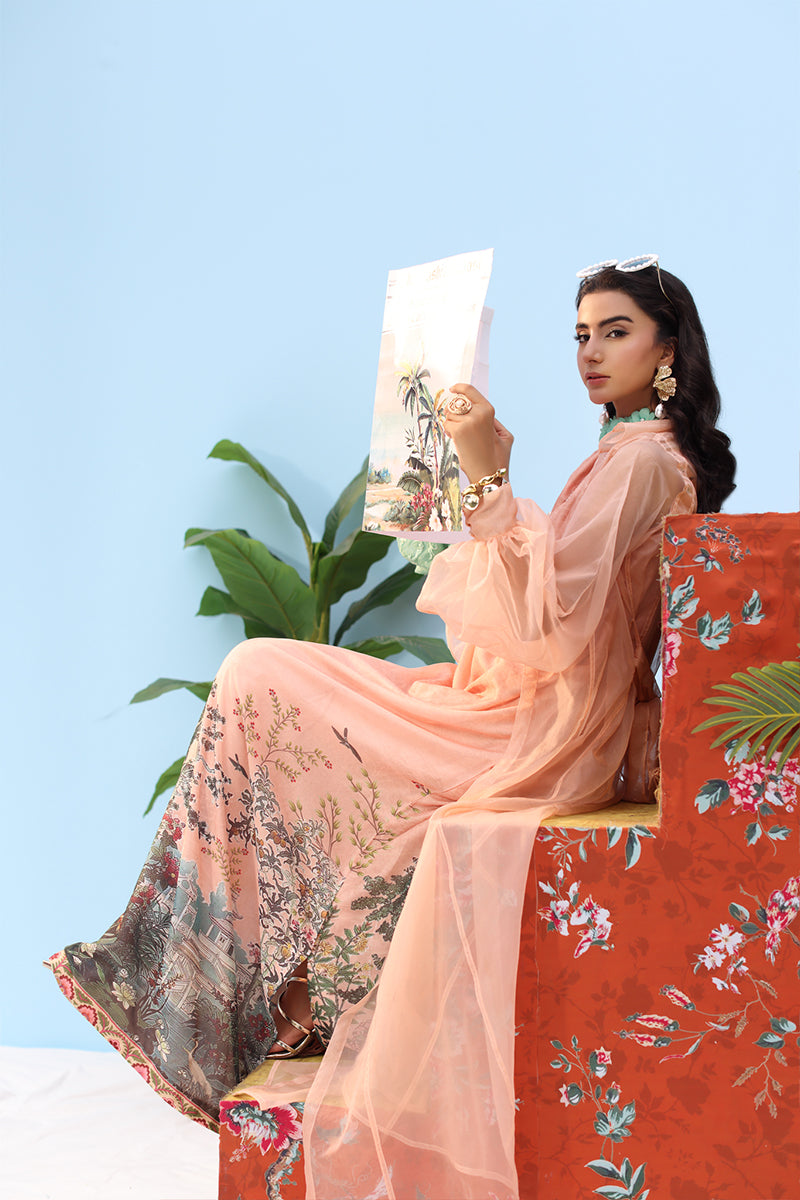 Musferah Saad - -Coral Horizon - peach blush - Organza & Silk - 3 Piece