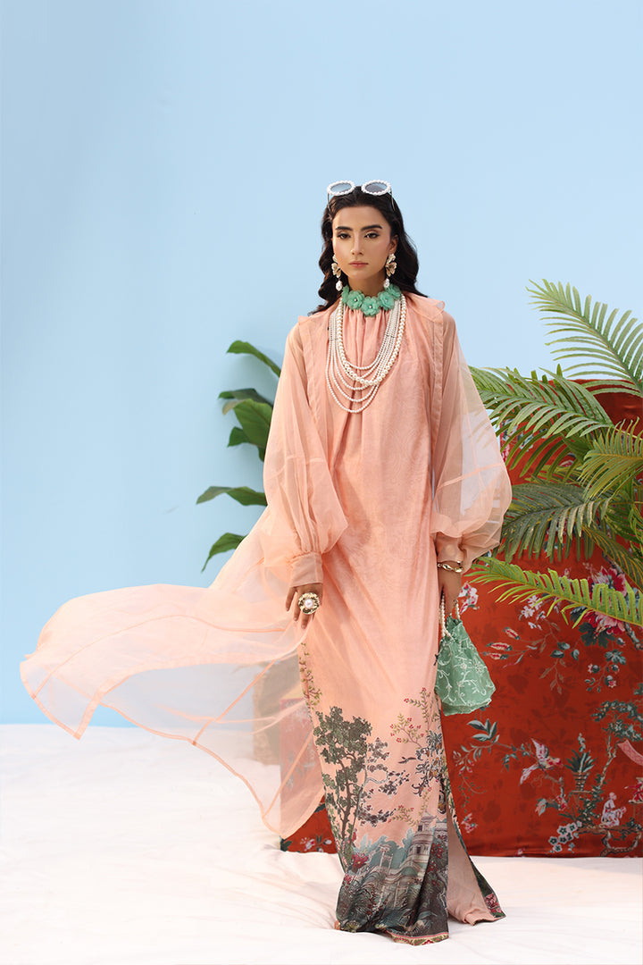 Musferah Saad - -Coral Horizon - peach blush - Organza & Silk - 3 Piece