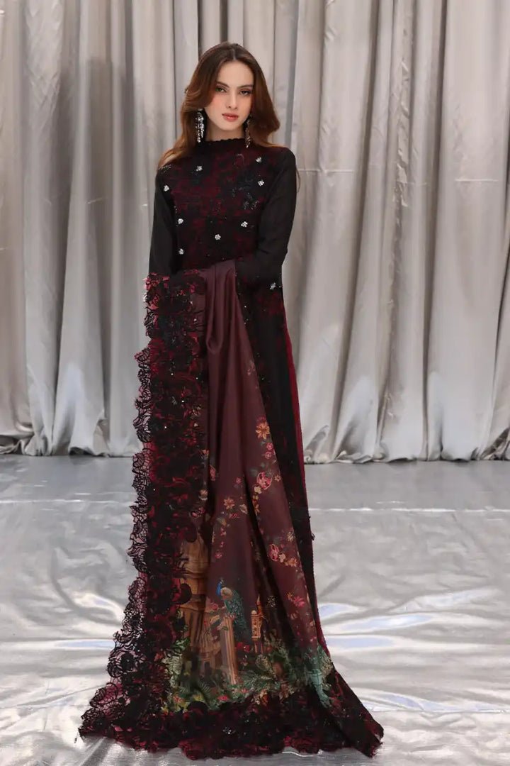Musferah Saad - Crimson Noir - Black - Tissue Silk & Chiffon - 3 Piece