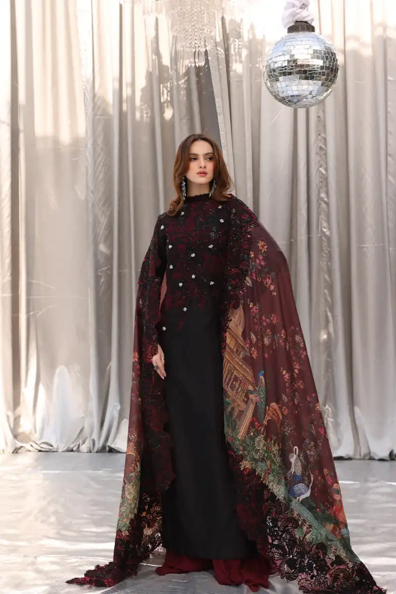 Musferah Saad - Crimson Noir - Black - Tissue Silk & Chiffon - 3 Piece