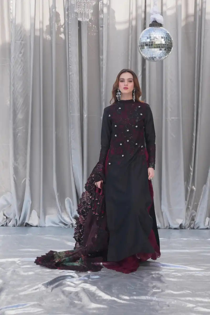 Musferah Saad - Crimson Noir - Black - Tissue Silk & Chiffon - 3 Piece