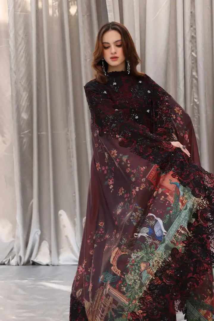 Musferah Saad - Crimson Noir - Black - Tissue Silk & Chiffon - 3 Piece