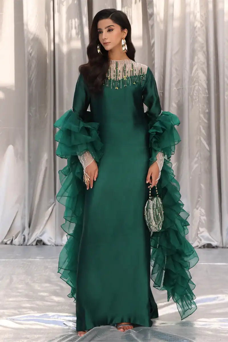 Musferah Saad - Emerald Chic - Emerald Green - Tissue Silk & Organza - 3 Piece