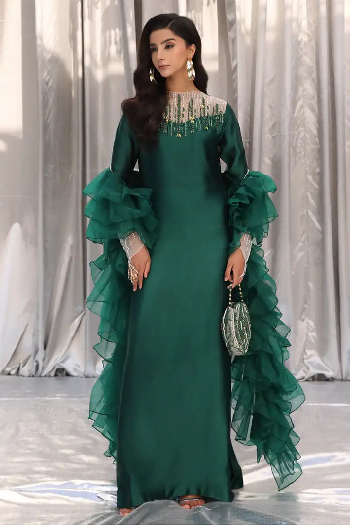 Musferah Saad - Emerald Chic - Emerald Green - Tissue Silk & Organza - 3 Piece