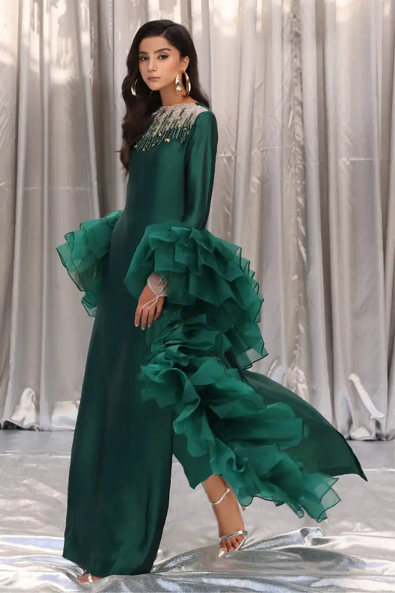 Musferah Saad - Emerald Chic - Emerald Green - Tissue Silk & Organza - 3 Piece