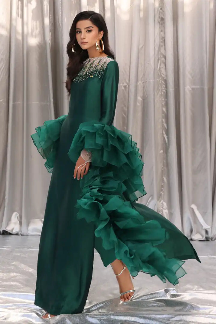 Musferah Saad - Emerald Chic - Emerald Green - Tissue Silk & Organza - 3 Piece