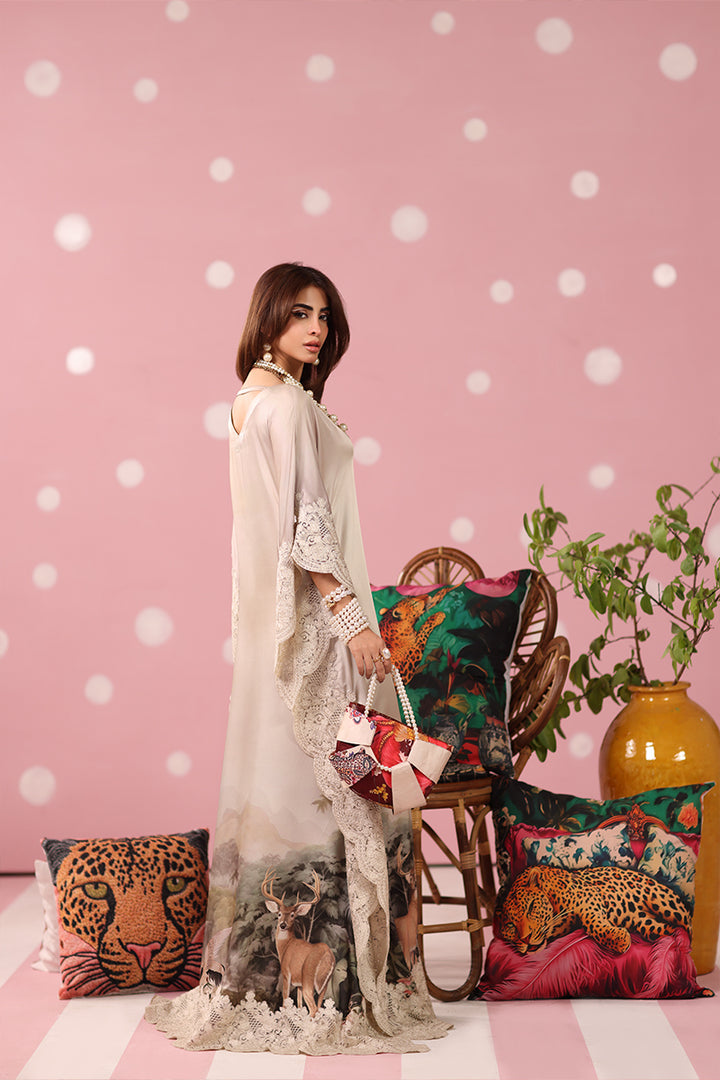 Musferah Saad - Ethereal Eden Printed Silk Kaftaan For Women - 2 piece