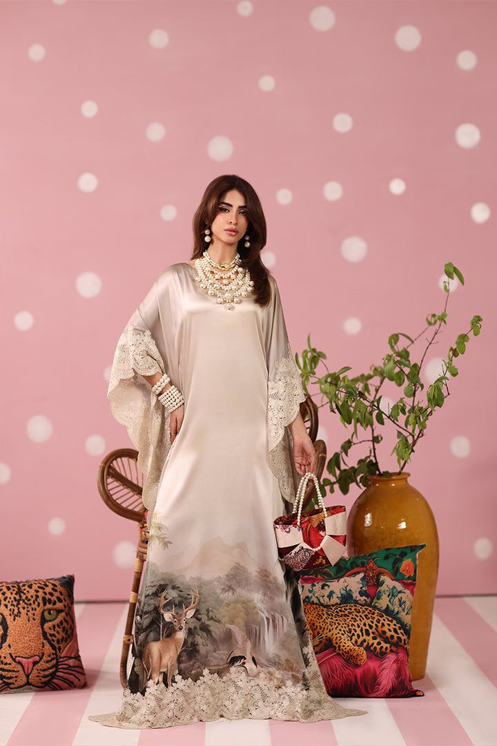 Musferah Saad - Ethereal Eden Printed Silk Kaftaan For Women - 2 piece