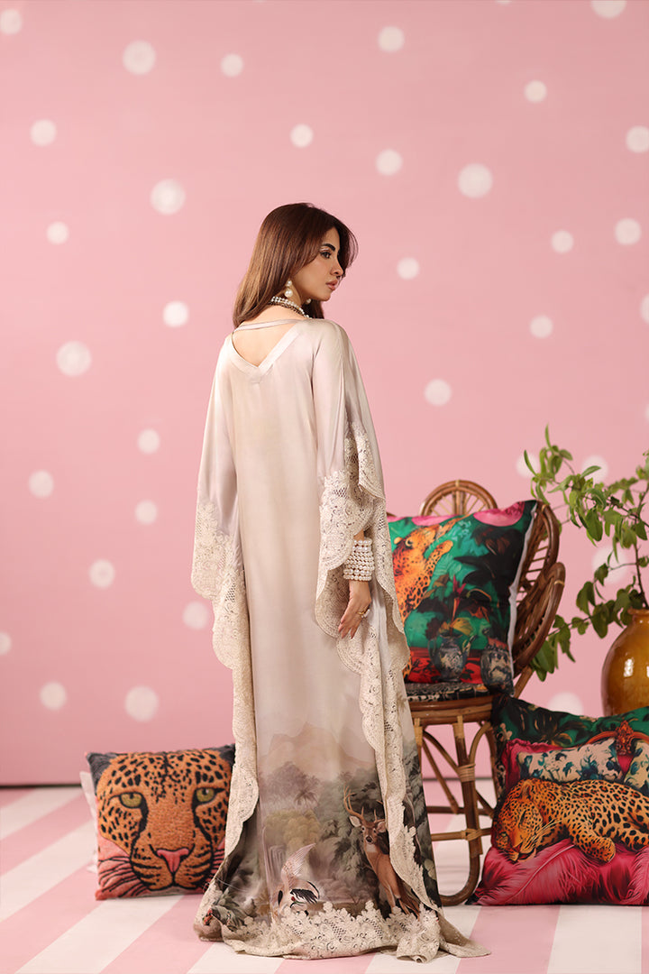 Musferah Saad - Ethereal Eden Printed Silk Kaftaan For Women - 2 piece