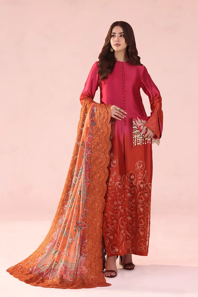 Musferah Saad - Fiery Bloom - Tissue & Printed Silk - 3 Piece
