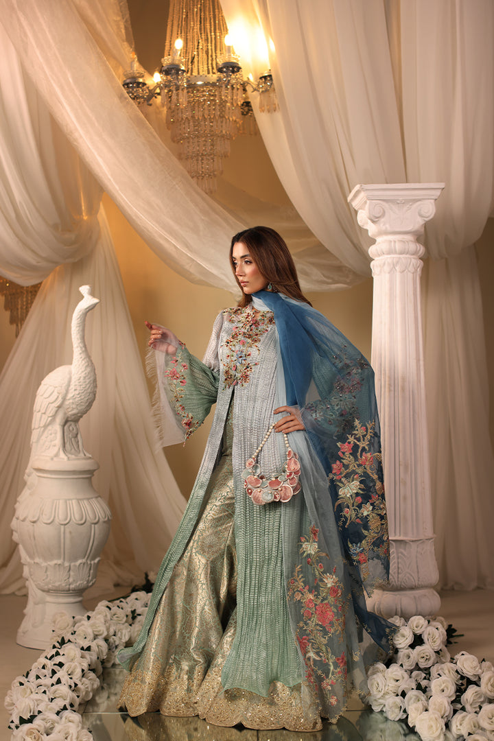 Musferah Saad Glacial Ombre Top Forst Mint 2 Piece
