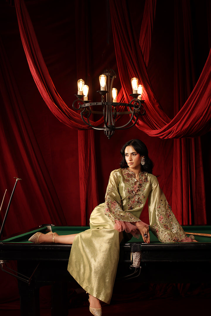 Musferah Saad Imperia Kaftan Olive Gold 1 Piece