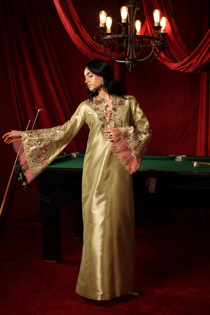 Musferah Saad Imperia Kaftan Olive Gold 1 Piece