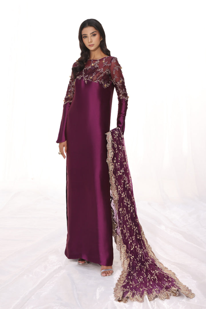 Musferah Saad - Mauve Magic - Plum - Tissue Silk & Organza - 3 Piece