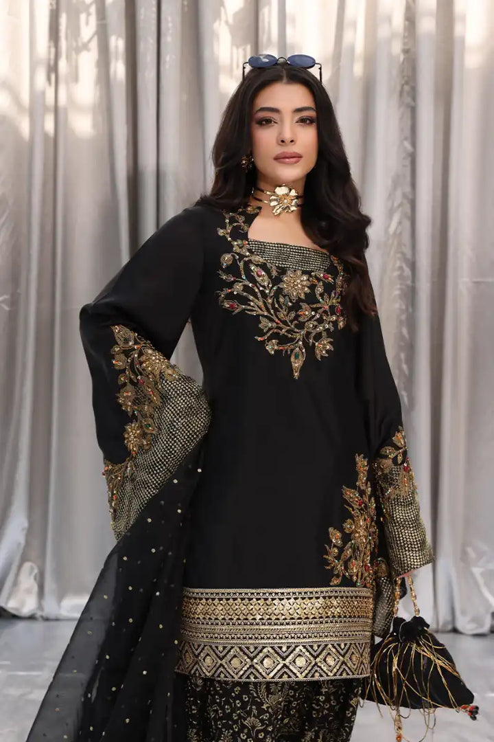 Musferah Saad - Midnight bloom - Black - Tissue Silk & Organza - 3 Piece