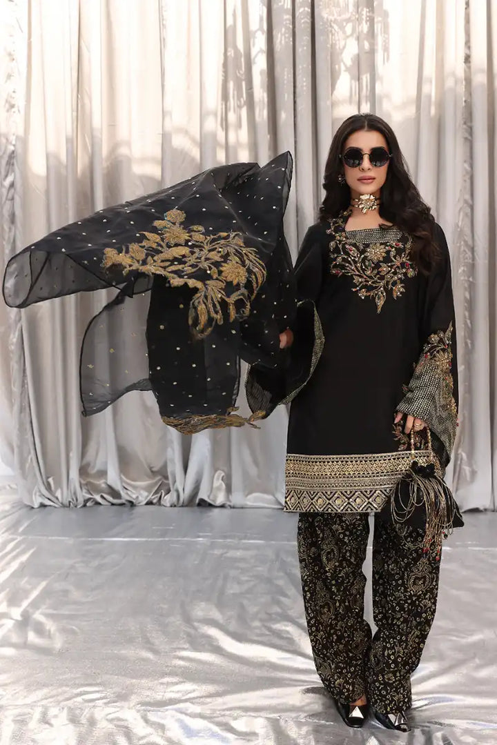 Musferah Saad - Midnight bloom - Black - Tissue Silk & Organza - 3 Piece