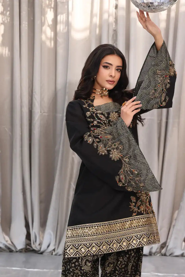 Musferah Saad - Midnight bloom - Black - Tissue Silk & Organza - 3 Piece