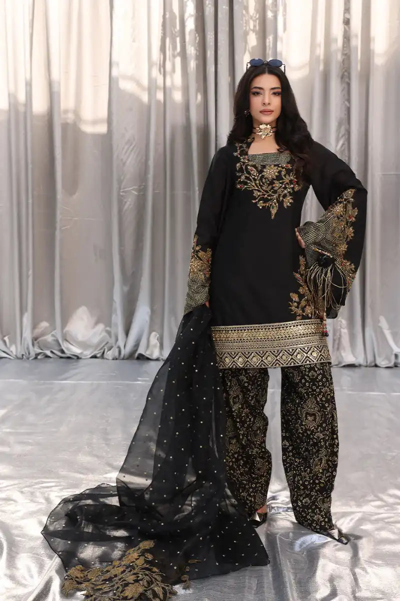 Musferah Saad - Midnight bloom - Black - Tissue Silk & Organza - 3 Piece