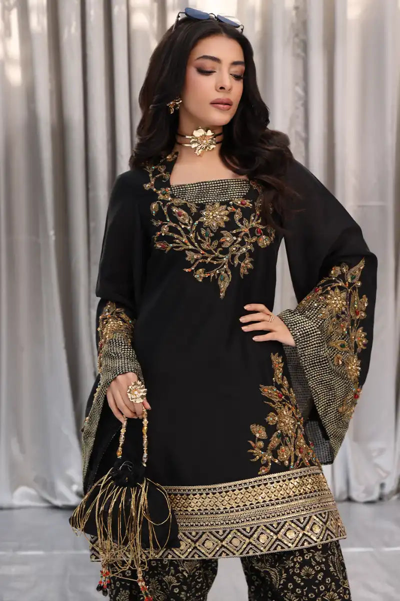 Musferah Saad - Midnight bloom - Black - Tissue Silk & Organza - 3 Piece