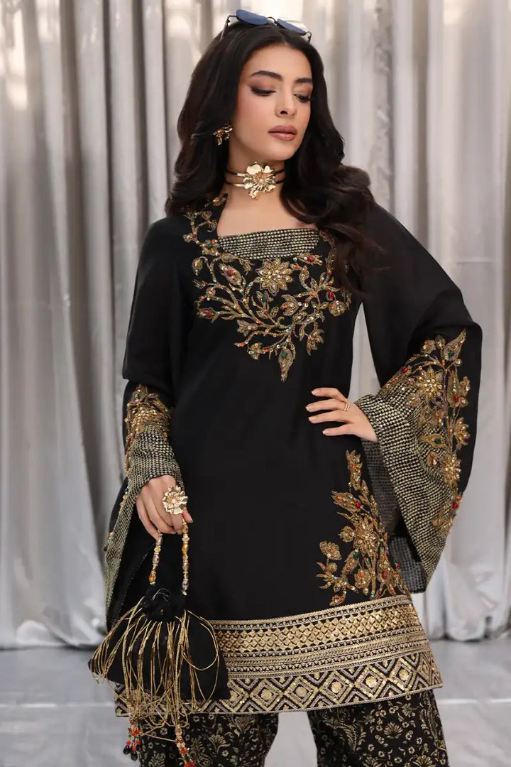 Musferah Saad - Midnight bloom - Black - Tissue Silk & Organza - 3 Piece